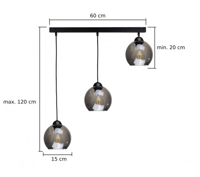 Lampa wisząca nowoczesna 3xE27 YUNO BLACK - obrazek 3