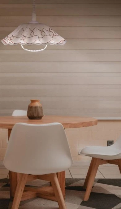 Lampa sufitowa MARIONA z regulowaną sprężyną na E27, klosz beżowo‑bordowy K‑3277 Kaja Lighting - obrazek 3