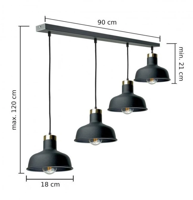 Lampa wisząca nowoczesna 4xE27 HEBE BLACK - obrazek 3