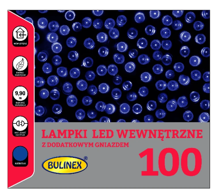 Lampki Bulinex 100led niebieskie 9,90m sznur - obrazek 1