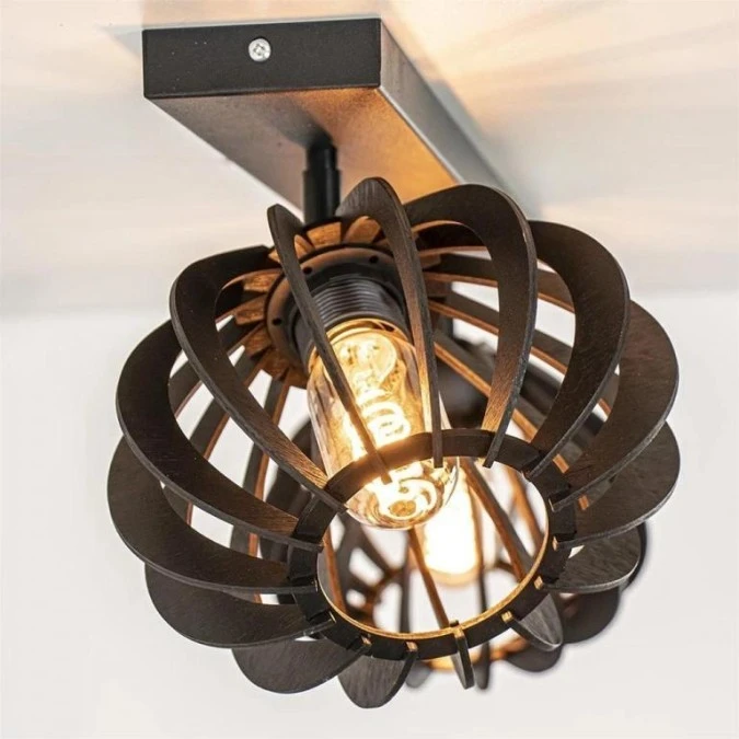 Lampa sufitowa drewno 2xE27 NORA BLACK - obrazek 2