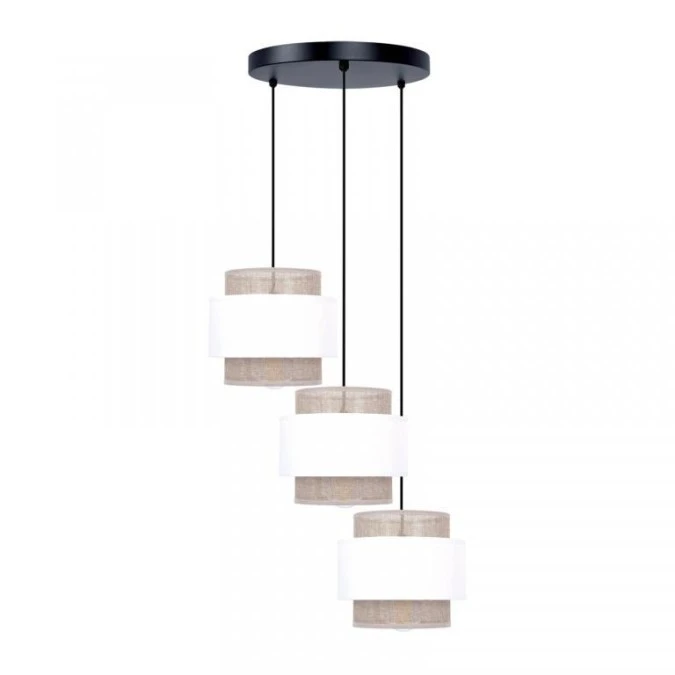 Lampa wisząca CEZAR w rustykalnym stylu, klosze w kolorze biało‑beżowym K‑5272 Kaja Lighting - obrazek 1