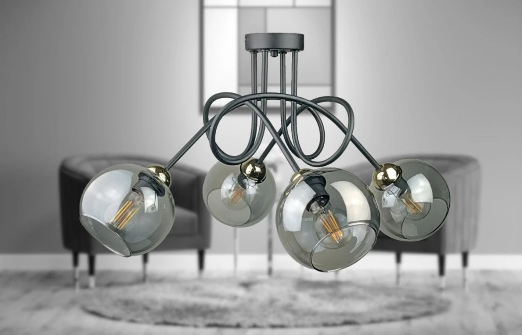 Lampa sufitowa nowoczesna 4xE27 RING BLACK/GOLD - obrazek 3