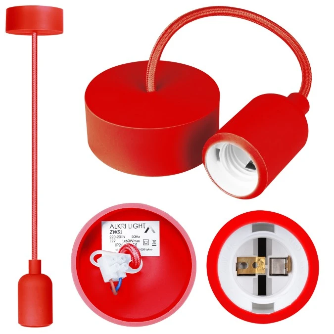 Lampa wisząca zwis sufitowy E27 silikonowa czerwona - obrazek 1