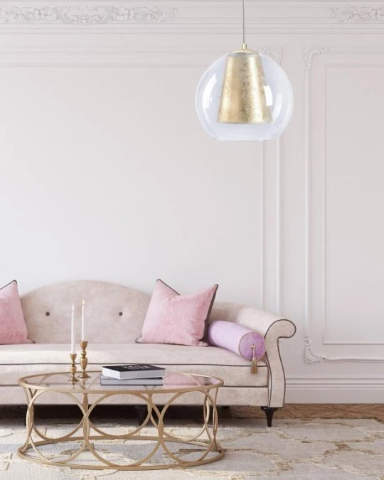 Lampa wisząca nowoczesna z abażurem 1xE27 KULA GOLD - obrazek 2