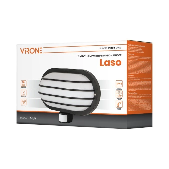 LASO, oprawa ogrodowa z czujnikiem ruchu 180, 1x60W, E27, IP44, plastik, czarna,LF‑2/B - obrazek 3