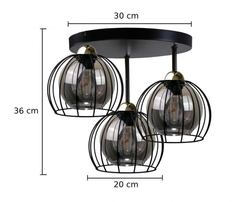 Lampa sufitowa loftowa nowoczesna 3xE27 SOLO BLACK/GOLD - obrazek 3