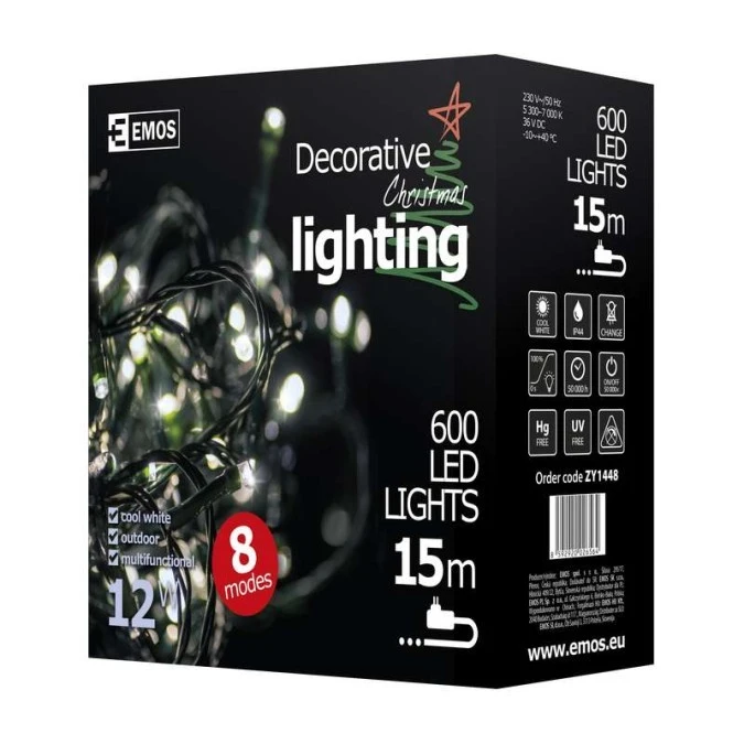 Lampki choinkowe sople XMAS icicle różne tryby 9W 600LED 10m IP44 zimny biały D4CC03 - obrazek 2
