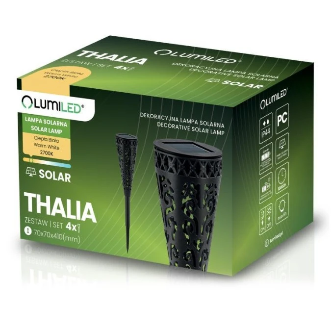 Lampa Solarna LUMILED Ogrodowa LED 2700K IP44 Wbijana Zewnętrzna Słupek Lampka Czarna THALIA - obrazek 2