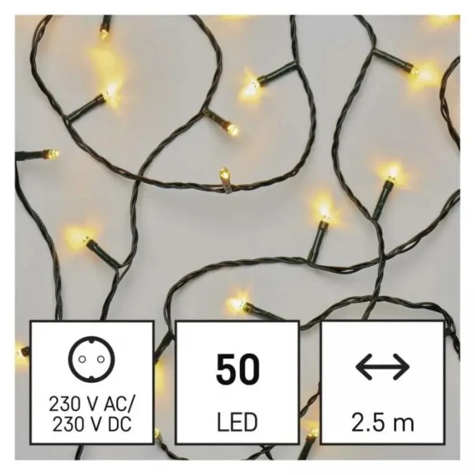 Lampki choinkowe Classic 50 LED 2,5m ciepła biel, zielony przewód, IP20 - obrazek 3