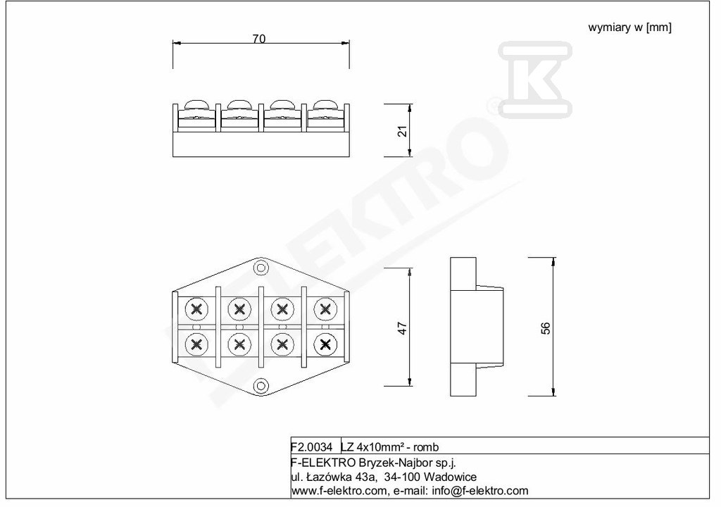 Listwa zaciskowa LZ 4x10 mm2 - romb .F2.0034. - obrazek 2