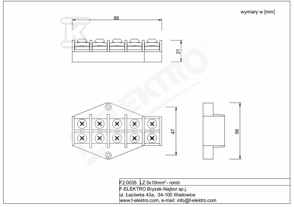 Listwa zaciskowa LZ 5x10 mm2 - romb .F2.0035. - obrazek 2