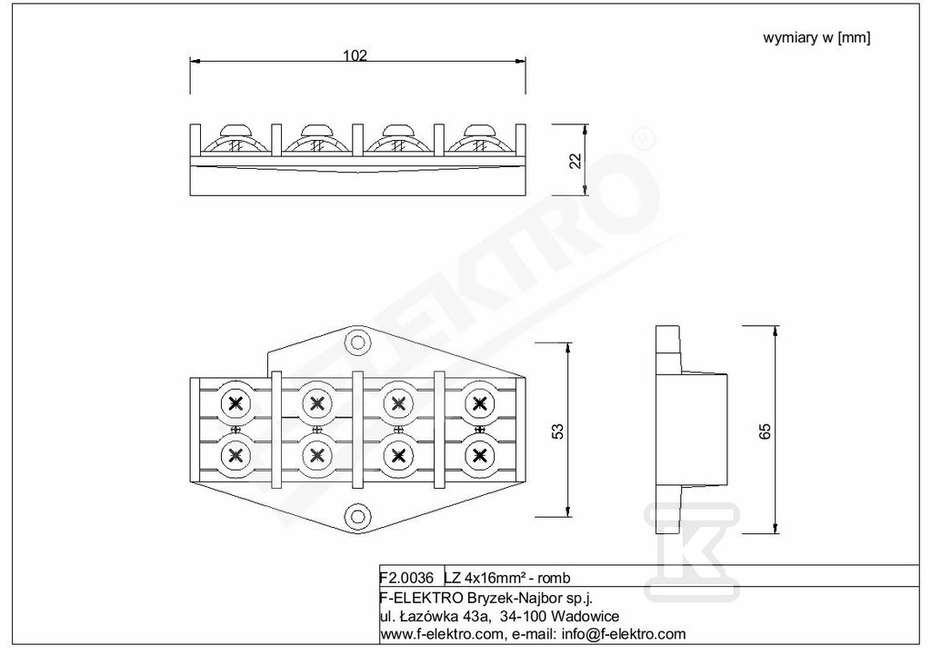 Listwa zaciskowa LZ 4x16 mm2 - romb .F2.0036. - obrazek 2