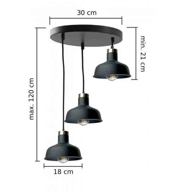 Lampa wisząca nowoczesna 3x E27 HEBE BLACK - obrazek 3