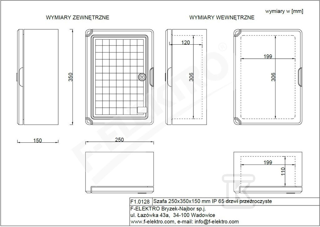 Obudowa 250x350x150 mm IP65 drzwi przeźroczyste F1.0128 - obrazek 3