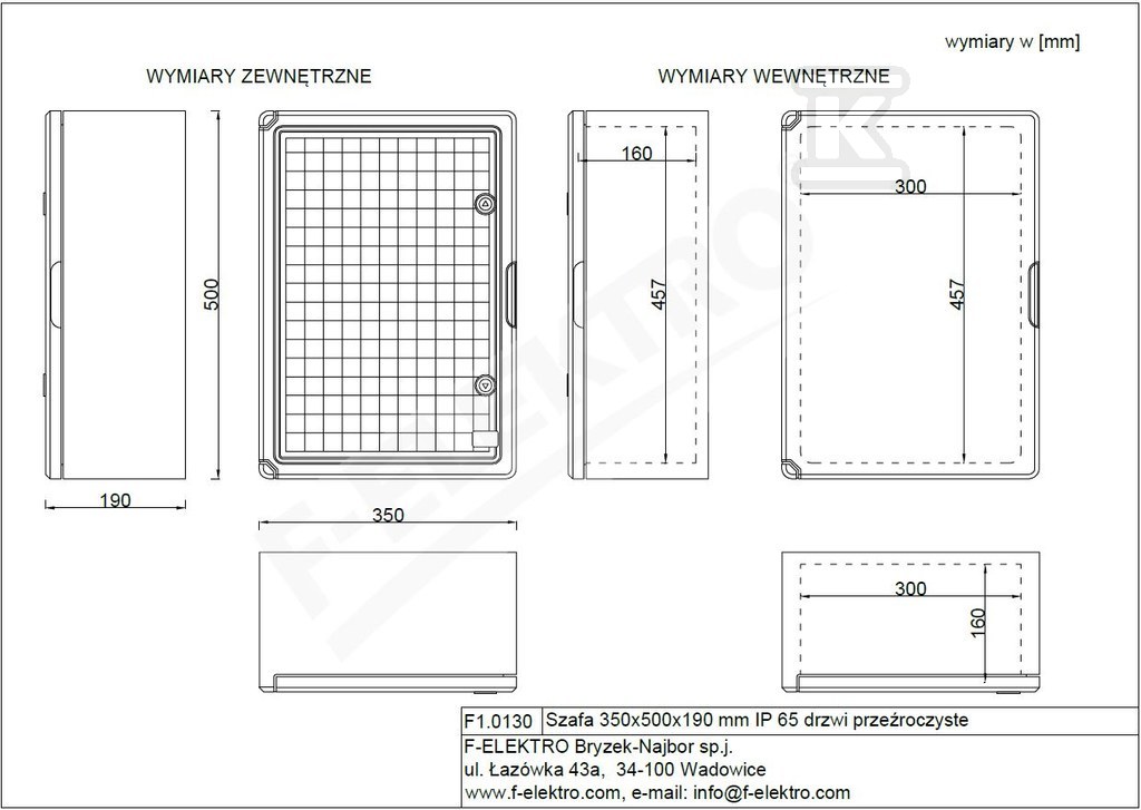 Obudowa 350x500x190 mm IP65 drzwi przeźroczyste F1.0130 - obrazek 3