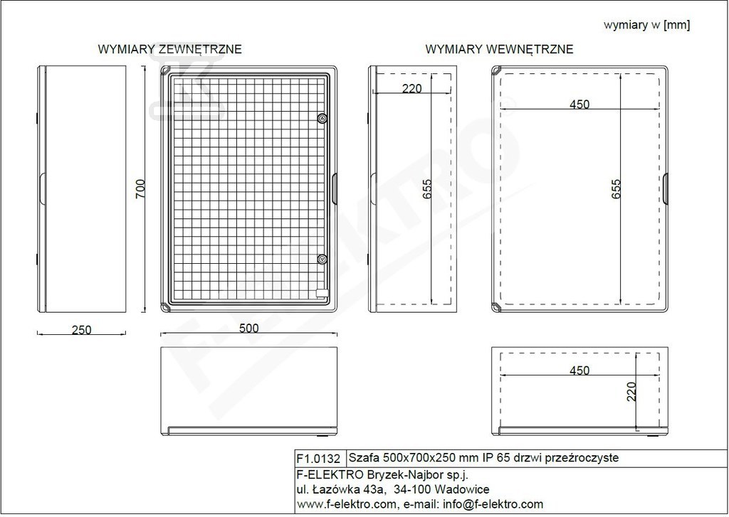 Obudowa 500x700x250 mm IP65 drzwi przeźroczyste F1.0132 - obrazek 3