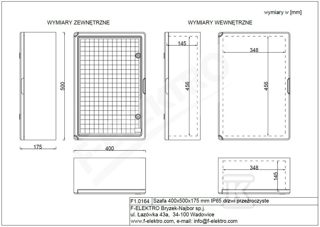 Obudowa 400x500x175 mm IP65 drzwi przeźroczyste F1.0164 - obrazek 3