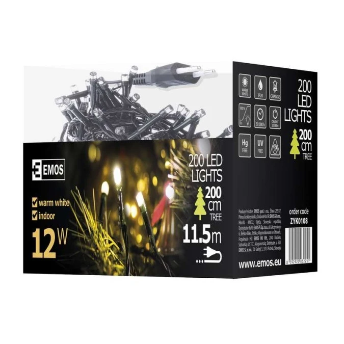 Lampki choinkowe XMAS ZYK 12W 200LED 10m IP20 ciepły biały D4GW03 - obrazek 2