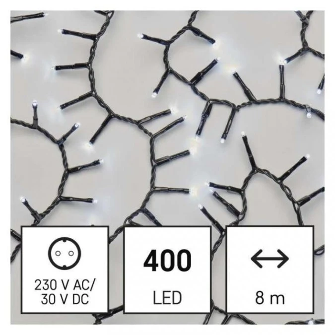 Lampki choinkowe LED Classic Cluster, jeżyk, 400 LED 8m, zimna biel, czarny, IP44, timer D4BC02 - obrazek 2