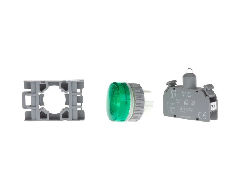 Lampka sygnalizacyjna 22mm zielona 24‑230V AC/DC SP22‑LZ‑LED‑UNIAC/DC - obrazek 1