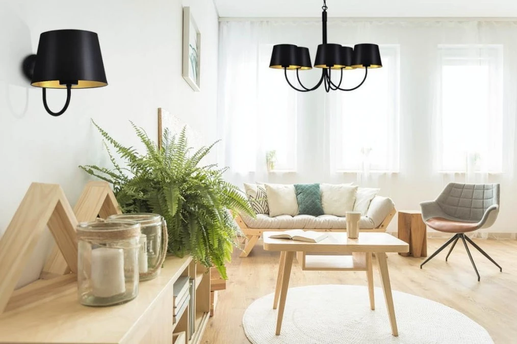 Lampa wisząca SASTO na łańcuszku, pięć kloszy czarno‑złotych K‑4336 Kaja Lighting - obrazek 3