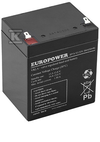 Akumulator EUROPOWER 12V 5Ah [EP] T/AK-12005/0005-T2