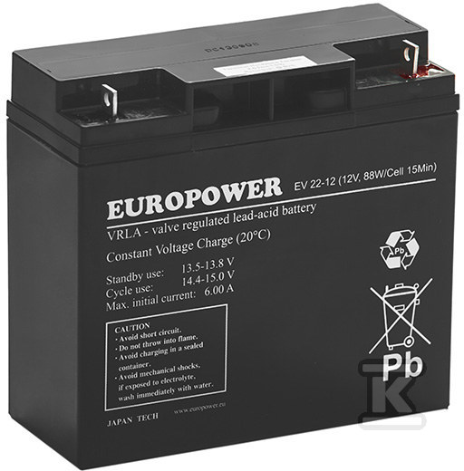 Akumulator EuroPower 12?V 22?Ah [EV] T/AK-12022/EU06-T1