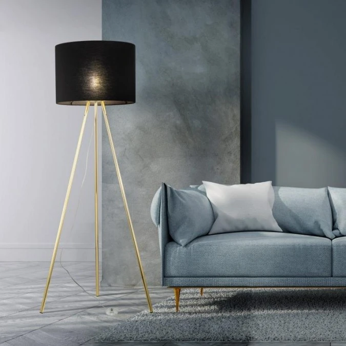 Lampa podłogowa na czarnym trójnogu w złotym kolorze na E27 czarny abażur UMBERTO 6635 TK Lighting - obrazek 3