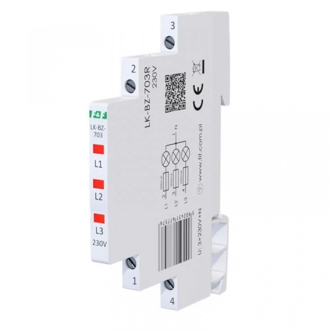 Lampka modułowa 3‑fazowa z zabezpieczeniem czerwona 1/3S LED 230V LK‑BZ‑703R - obrazek 1