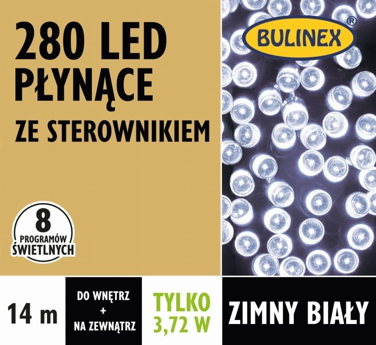 Lampki Bulinex płynące 280led białe zimne 14m sznur - obrazek 1