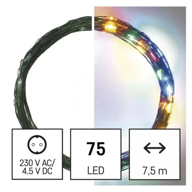 Lampki choinkowe XMAS nano TIMER 2,4W 75LED 7,5m IP44 multikolor D3AM02 - obrazek 2