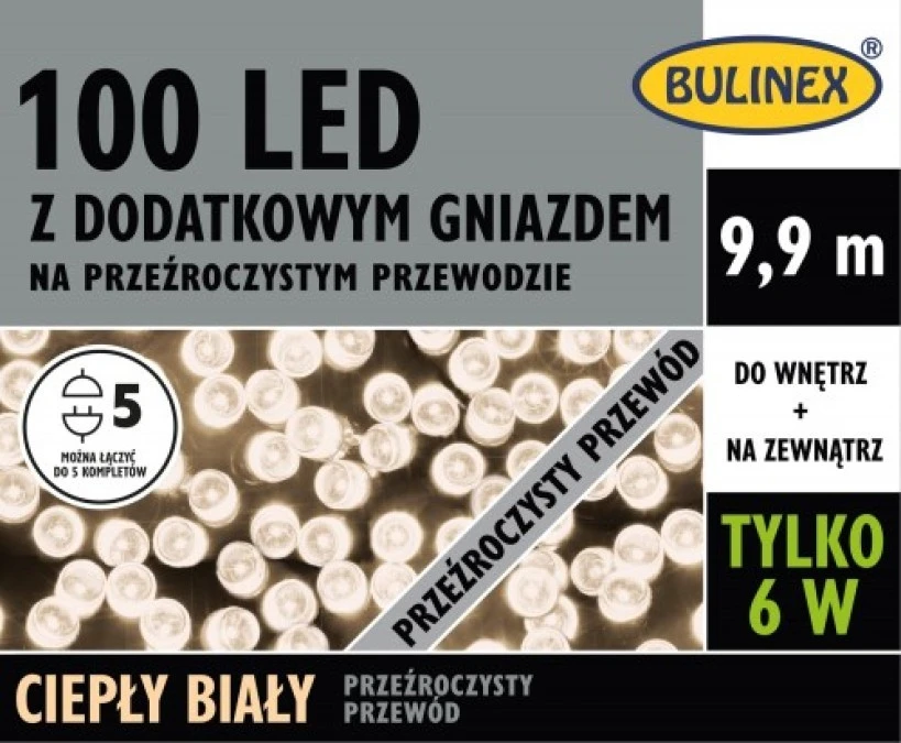 Lampki choinkowe LED 100l z gniazdem MIX ciepły biały 9,9m 230V/31V 6W IP44 przeźroczysty na zewnątrz i do wnętrz 13‑109 - obrazek 1