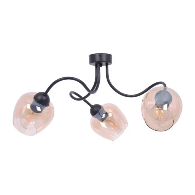 Lampa sufitowa z trzema ramienicami DIUNA czarna, szklane bursztynowe klosze na E27 K‑5190 Kaja Lighting - obrazek 1