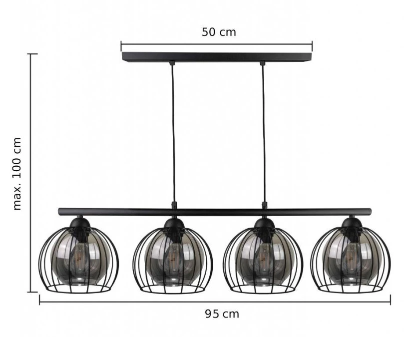 Lampa wisząca nowoczesna 4xE27 STIGMA BLACK LONG - obrazek 3