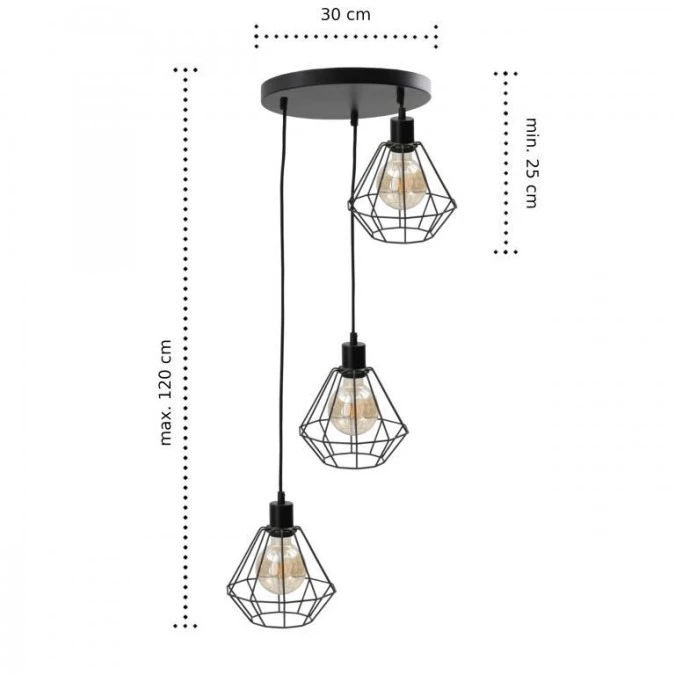 Lampa wisząca loftowa 3x E27 FOSKAL BLACK - obrazek 2
