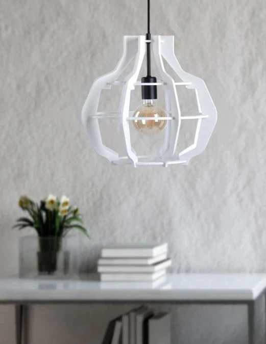 Lampa wisząca nowoczesna drewno 1xE27 BENTO WHITE - obrazek 2