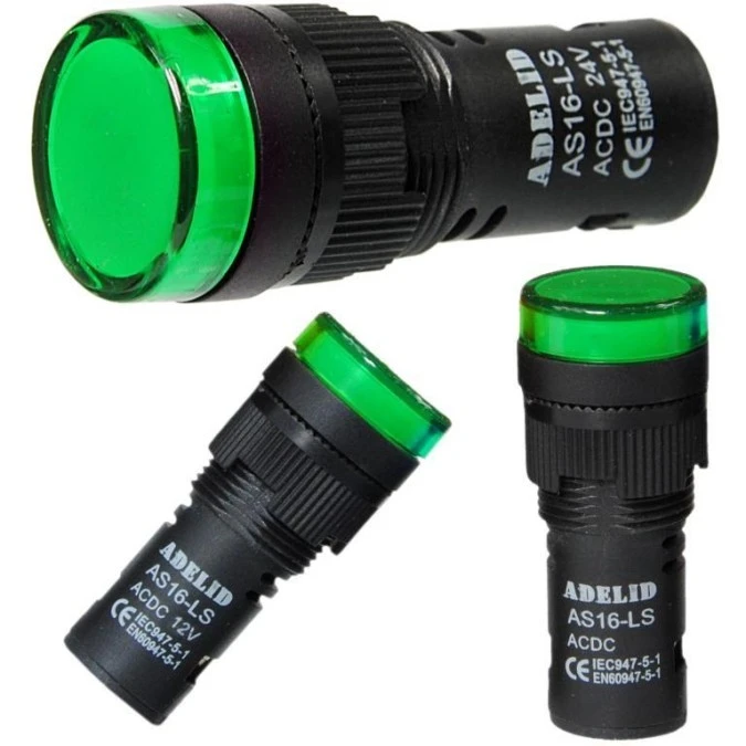 LAMPKA KONTROLKA STEROWNICZA LED 24V 16 MM ZIELONA AS16‑LSG‑24 - obrazek 1