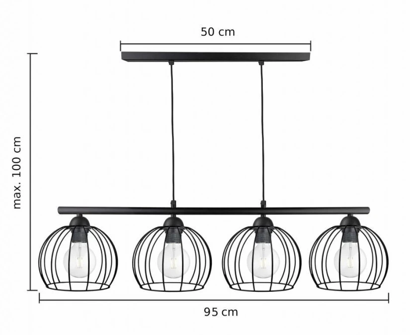 Lampa wisząca nowoczesna 4xE27 BACCA BLACK LONG - obrazek 3