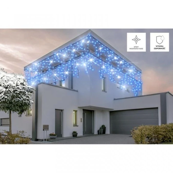 Lampki Bulinex kurtyna sople 200led nieb ieskie 9 6m biały flesz gruby przewód - obrazek 3