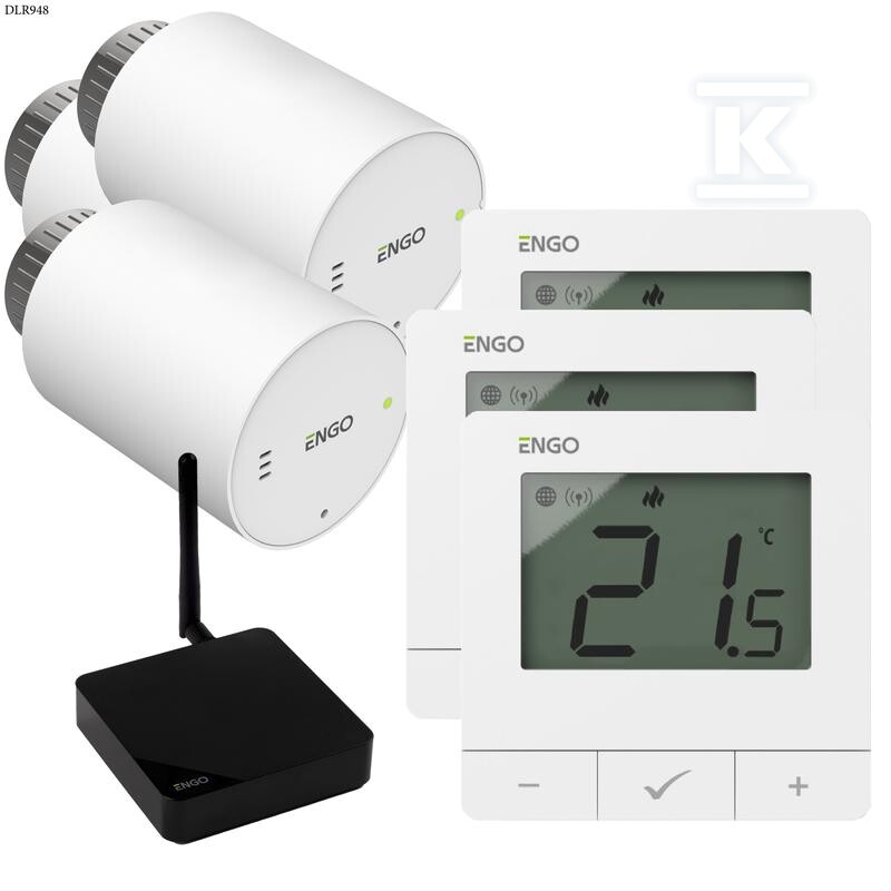 Głowica elektroniczna ENGO ETRV-M30 (3szt) w zestawie z regulatorem ENGO E25-230W (3szt) oraz bramką internetową ZigBee EGATE-PRO (1szt) DLR948 - obrazek 1