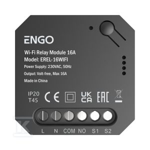 Smart Relay – Inteligentny przekaźnik, ENGO EREL-16WIFI, do systemu ENGO Smart, czarny, Wi-Fi, 1x16A, NO-COM 932313960 Smart Relay – Inteligentny przekaźnik, ENGO EREL-16WIFI, do systemu ENGO Smart, czarny, Wi-Fi, 1x16A, NO-COM 932313960