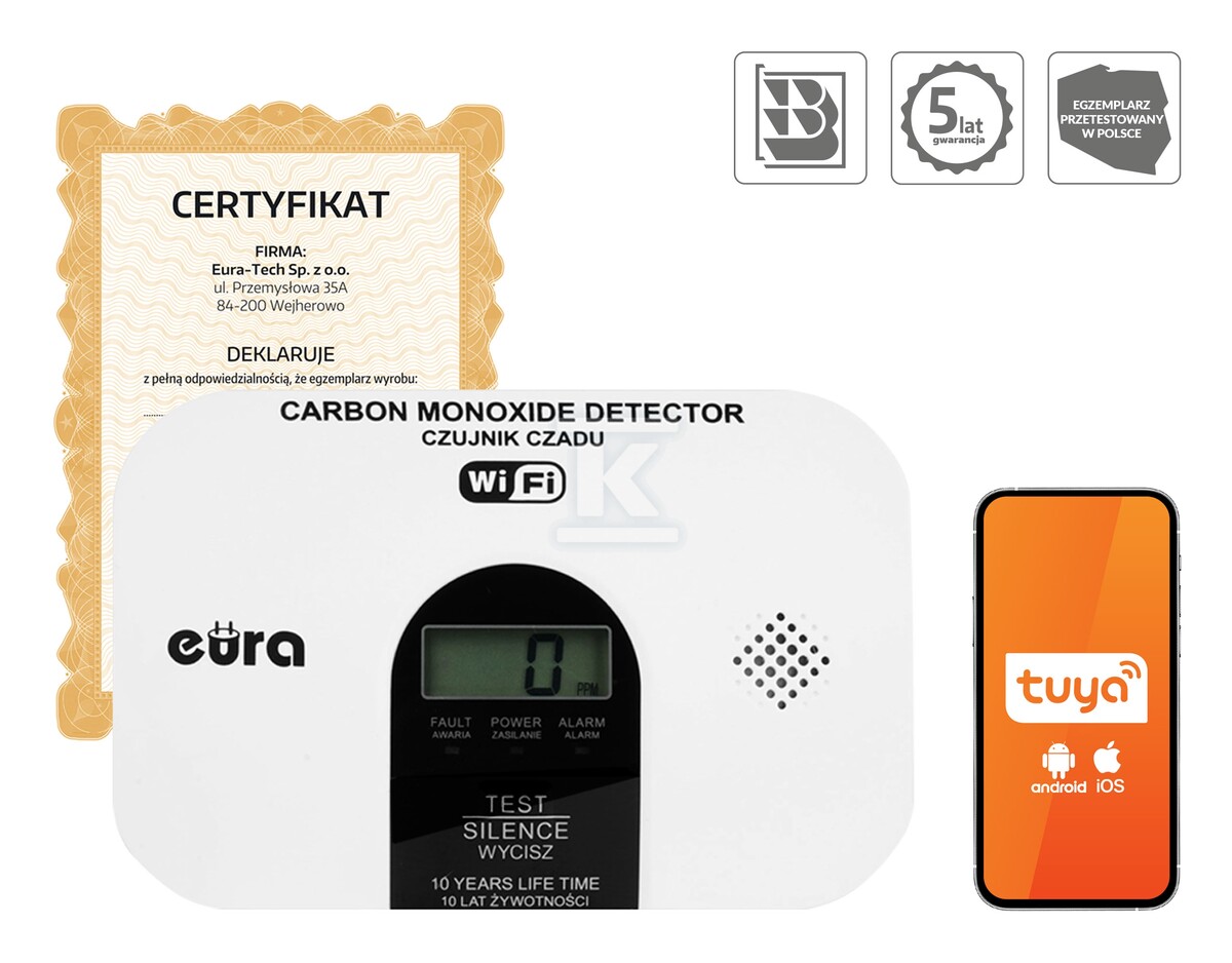 Czujnik czadu WiFi „EURA” CD-53A2v5300-TY/B A21A469
