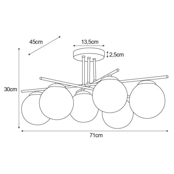 Lampa sufitowa GAMMA, szklane grafitowe klosze na E14, metalowe czarne ramiona K‑5167 Kaja Lighting - obrazek 2