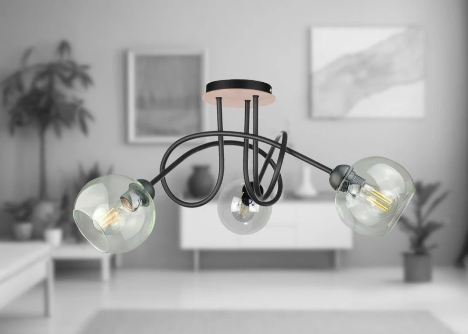 Lampa sufitowa nowoczesna 3xE27 EVIE BLACK/WOOD - obrazek 3