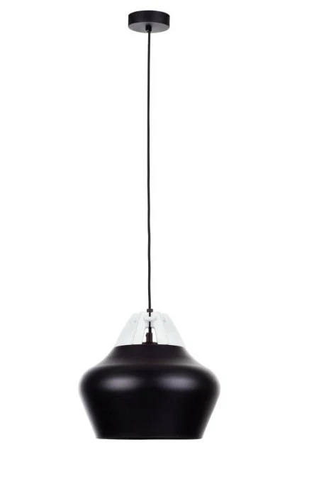 Lampa wisząca nowoczesna 1xE27 NEGRO WOOD WHITE/BLACK - obrazek 1