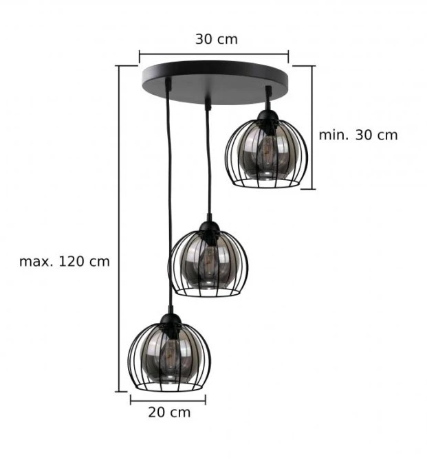 Lampa wisząca loftowa nowoczesna 3x E27 SOLO BLACK - obrazek 3