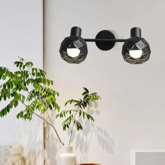 Lampa z dwoma czarnymi reflektorkami REUS ozdobne klosze LP‑8069/2WS BK Light Prestige - obrazek 3