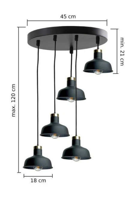 Lampa wisząca nowoczesna 5xE27 HEBE BLACK - obrazek 3