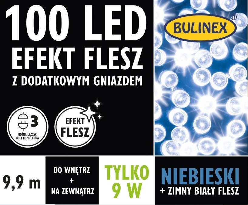 Lampki choinkowe zewnętrzny flesz 100l lampki led z dod. gniazdem 9,9m dekoracji + 3m przewodu zasilającego 13‑136